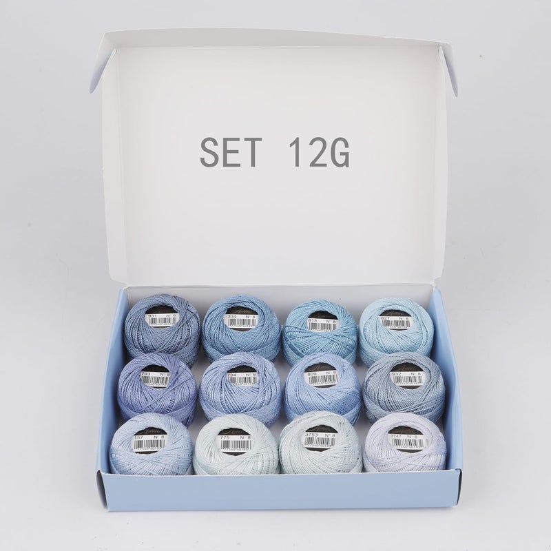 AMOHilos Size 8 Double Mercerized Egyptian Long Staple Cotton Pearl Thread 12 Gradient Colors per Box 5 Grams Ball Rainbow Color Embroidery Thread for Crochet Cross Stitch Hand Embroidery (12G) - Image 2